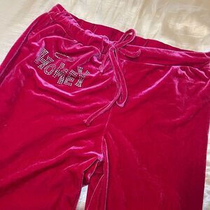 Hot pink Velour Pants with Rhinestone Detail